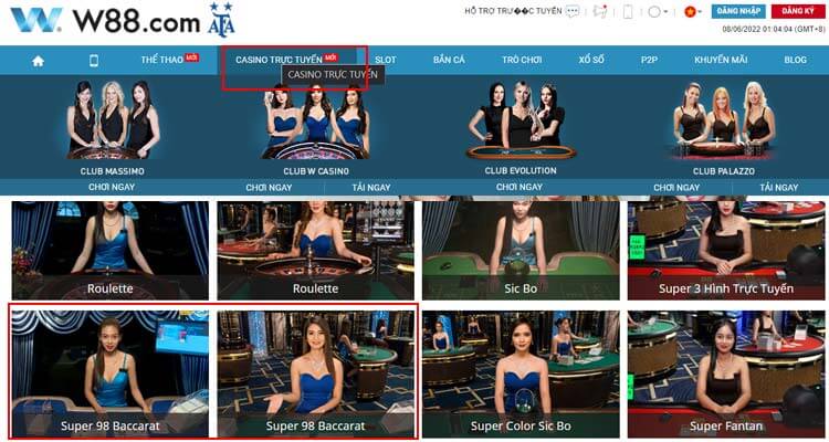 chơi baccarat w88
