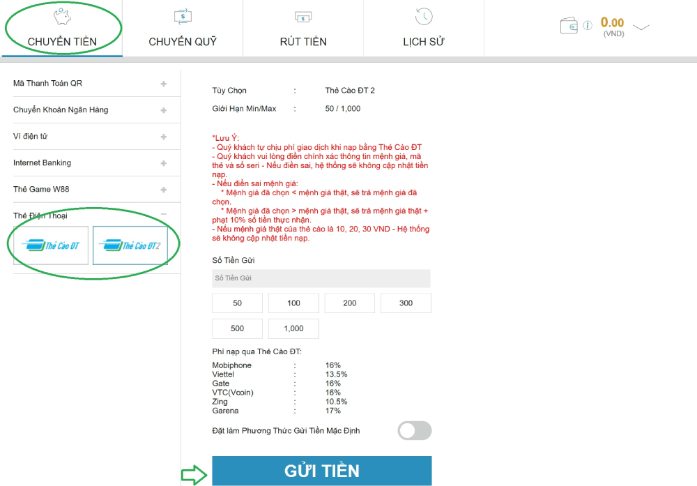 thẻ cào điện thoại W88