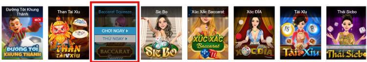 chơi Baccarat Squeeze tại nhà cái w88